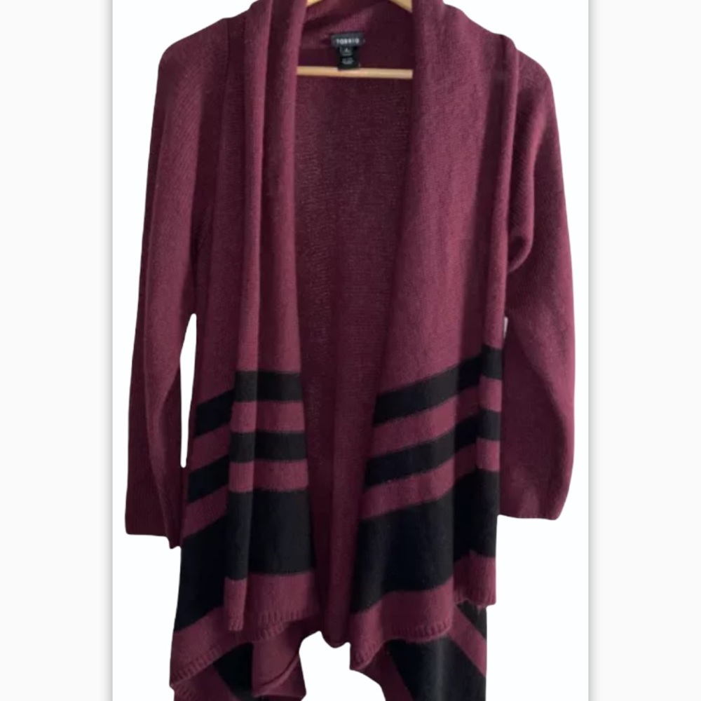 TORRID Multicolor Striped Long Sleeve Open Draped Front Duster Sweater Sz 1